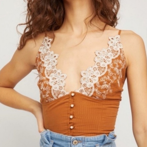 Free People Tops - Free People Cottagecore Cami Terracotta NEW SOLD OUT Pearl Button Up XS Lace